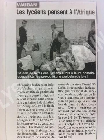 Des livres du Lycée Vauban jusqu'aux écoles de Brazzaville grâce à Lys TT